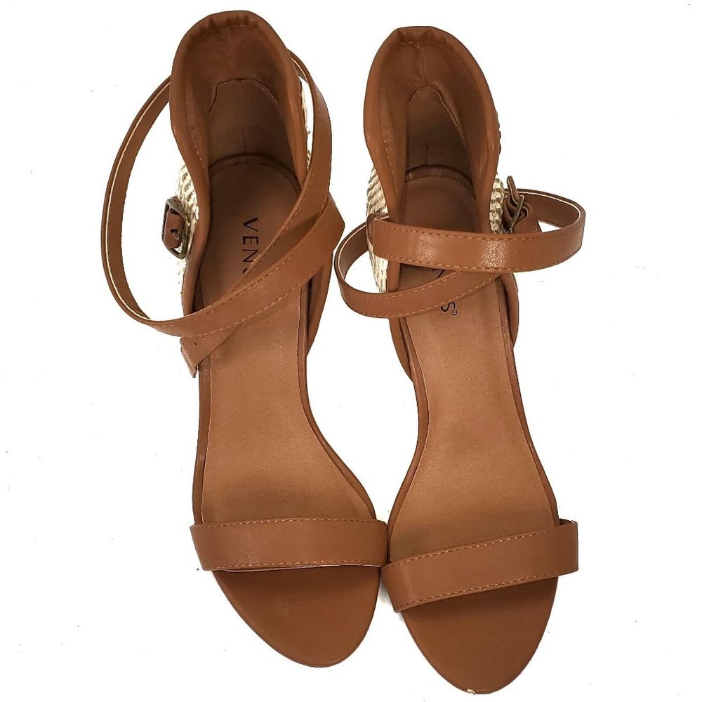 Venus Stilettos Shoes Brown Tan Ankle Strap Tall Spike Heels Women's Size 7.5